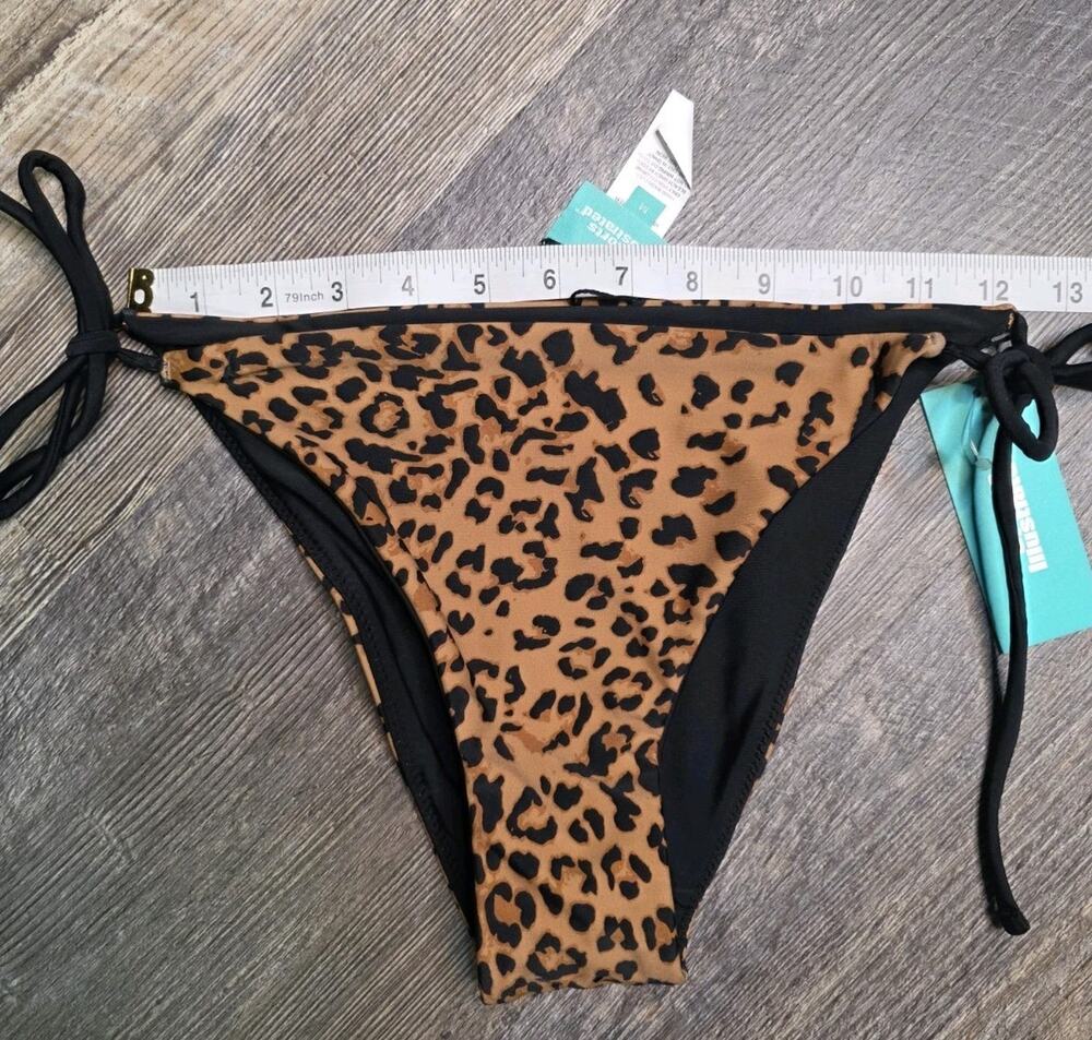 Sports Illustrated Reversible String Tie Side Bikini Bottom Leopard Brown Size M